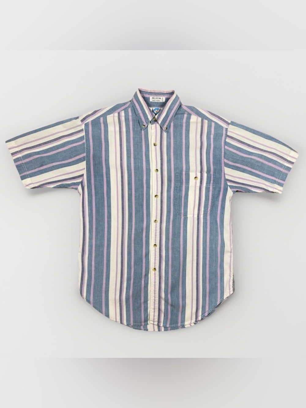Vintage 90s World Island Shirt Medium Multi Striped Short Sleeve Button Down